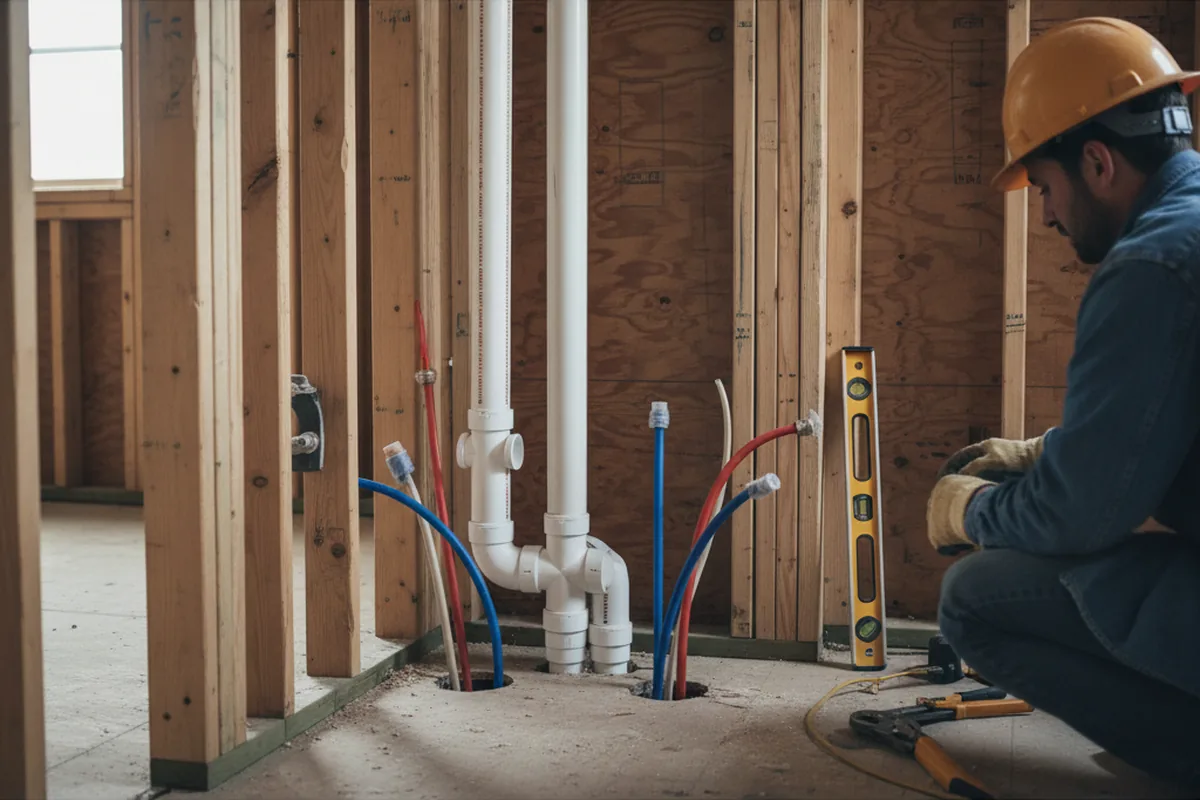 Drain and supply rough-in during Leak Detection in Palmer